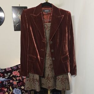 Kasper Rust Brown Velvet Blazer And Skirt Set